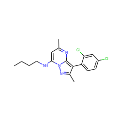 CCCCNc1cc(C)nc2c(-c3ccc(Cl)cc3Cl)c(C)nn12 ZINC000026177593