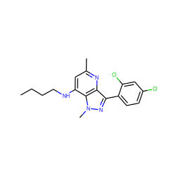 CCCCNc1cc(C)nc2c(-c3ccc(Cl)cc3Cl)nn(C)c12 ZINC000013553413