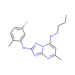 CCCCNc1cc(C)nc2nc(Nc3cc(Cl)ccc3C)nn12 ZINC000028528950