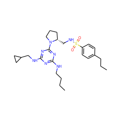 CCCCNc1nc(NCC2CC2)nc(N2CCC[C@@H]2CNS(=O)(=O)c2ccc(CCC)cc2)n1 ZINC000095557090