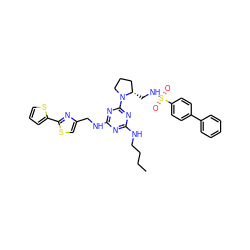 CCCCNc1nc(NCc2csc(-c3cccs3)n2)nc(N2CCC[C@@H]2CNS(=O)(=O)c2ccc(-c3ccccc3)cc2)n1 ZINC000095552189