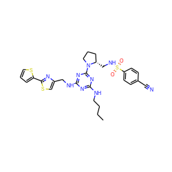 CCCCNc1nc(NCc2csc(-c3cccs3)n2)nc(N2CCC[C@@H]2CNS(=O)(=O)c2ccc(C#N)cc2)n1 ZINC000095553922