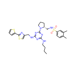 CCCCNc1nc(NCc2csc(-c3cccs3)n2)nc(N2CCC[C@@H]2CNS(=O)(=O)c2ccc(C)c(C)c2)n1 ZINC000095556767