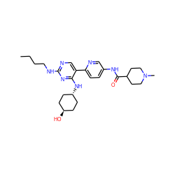 CCCCNc1ncc(-c2ccc(NC(=O)C3CCN(C)CC3)cn2)c(N[C@H]2CC[C@H](O)CC2)n1 ZINC000261080381