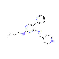 CCCCNc1ncc(-c2ccccn2)c(NCC2CCNCC2)n1 ZINC000103241396