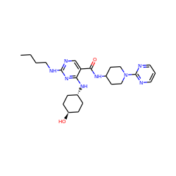 CCCCNc1ncc(C(=O)NC2CCN(c3ncccn3)CC2)c(N[C@H]2CC[C@H](O)CC2)n1 ZINC000261090482