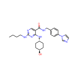 CCCCNc1ncc(C(=O)NCc2ccc(-n3ccnc3)cc2)c(N[C@H]2CC[C@H](O)CC2)n1 ZINC000252586120