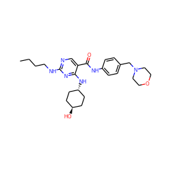 CCCCNc1ncc(C(=O)Nc2ccc(CN3CCOCC3)cc2)c(N[C@H]2CC[C@H](O)CC2)n1 ZINC000261095947