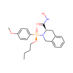 CCCCO[P@](=O)(c1ccc(OC)cc1)N1Cc2ccccc2C[C@@H]1C(=O)NO ZINC000013472474