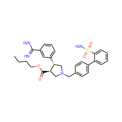 CCCCOC(=O)[C@@H]1CN(Cc2ccc(-c3ccccc3S(N)(=O)=O)cc2)C[C@H]1c1cccc(C(=N)N)c1 ZINC000028222697