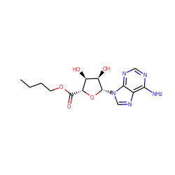 CCCCOC(=O)[C@H]1O[C@@H](n2cnc3c(N)ncnc32)[C@H](O)[C@@H]1O ZINC000013604503