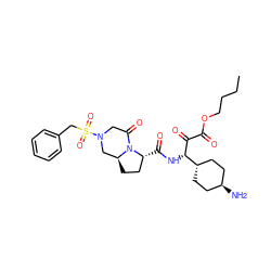 CCCCOC(=O)C(=O)[C@@H](NC(=O)[C@@H]1CC[C@H]2CN(S(=O)(=O)Cc3ccccc3)CC(=O)N21)[C@H]1CC[C@H](N)CC1 ZINC000261190767