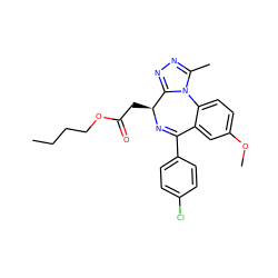 CCCCOC(=O)C[C@@H]1N=C(c2ccc(Cl)cc2)c2cc(OC)ccc2-n2c(C)nnc21 ZINC000096284848