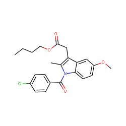 CCCCOC(=O)Cc1c(C)n(C(=O)c2ccc(Cl)cc2)c2ccc(OC)cc12 ZINC000026717386