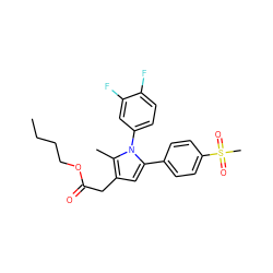 CCCCOC(=O)Cc1cc(-c2ccc(S(C)(=O)=O)cc2)n(-c2ccc(F)c(F)c2)c1C ZINC000045336246