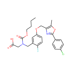 CCCCOC(=O)N(CC(=O)O)Cc1cc(OCc2nc(-c3ccc(Cl)cc3)oc2C)ccc1F ZINC000653819617