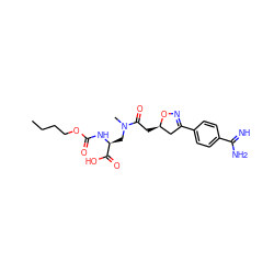 CCCCOC(=O)N[C@@H](CN(C)C(=O)C[C@@H]1CC(c2ccc(C(=N)N)cc2)=NO1)C(=O)O ZINC000013763400