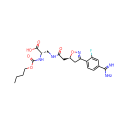 CCCCOC(=O)N[C@@H](CNC(=O)C[C@@H]1CC(c2ccc(C(=N)N)cc2F)=NO1)C(=O)O ZINC000013763458