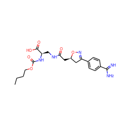 CCCCOC(=O)N[C@H](CNC(=O)C[C@@H]1CC(c2ccc(C(=N)N)cc2)=NO1)C(=O)O ZINC000013763392