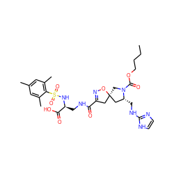 CCCCOC(=O)N1C[C@@]2(CC(C(=O)NC[C@H](NS(=O)(=O)c3c(C)cc(C)cc3C)C(=O)O)=NO2)C[C@H]1CNc1ncc[nH]1 ZINC000027299620
