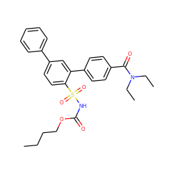 CCCCOC(=O)NS(=O)(=O)c1ccc(-c2ccccc2)cc1-c1ccc(C(=O)N(CC)CC)cc1 ZINC000040935668