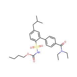 CCCCOC(=O)NS(=O)(=O)c1ccc(CC(C)C)cc1-c1ccc(C(=O)N(CC)CC)cc1 ZINC000040934308