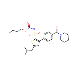 CCCCOC(=O)NS(=O)(=O)c1sc(CC(C)C)cc1-c1ccc(C(=O)N2CCCCC2)cc1 ZINC000040934400