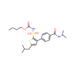 CCCCOC(=O)NS(=O)(=O)c1sc(CC(C)C)cc1-c1ccc(C(=O)NC(C)C)cc1 ZINC000040933772