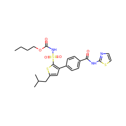 CCCCOC(=O)NS(=O)(=O)c1sc(CC(C)C)cc1-c1ccc(C(=O)Nc2nccs2)cc1 ZINC000040936647