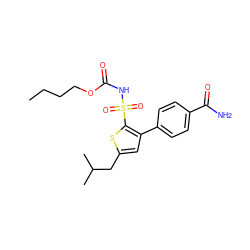 CCCCOC(=O)NS(=O)(=O)c1sc(CC(C)C)cc1-c1ccc(C(N)=O)cc1 ZINC000040919057