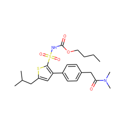 CCCCOC(=O)NS(=O)(=O)c1sc(CC(C)C)cc1-c1ccc(CC(=O)N(C)C)cc1 ZINC000003959341