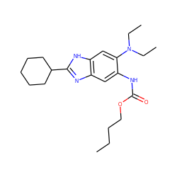 CCCCOC(=O)Nc1cc2nc(C3CCCCC3)[nH]c2cc1N(CC)CC ZINC000066100125