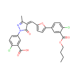 CCCCOC(=O)c1cc(-c2ccc(/C=C3\C(=O)N(c4ccc(Cl)c(C(=O)O)c4)N=C3C)o2)ccc1Cl ZINC000100540738