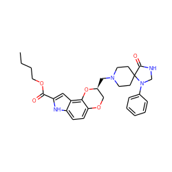 CCCCOC(=O)c1cc2c3c(ccc2[nH]1)OC[C@H](CN1CCC2(CC1)C(=O)NCN2c1ccccc1)O3 ZINC000013726408