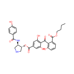 CCCCOC(=O)c1cccc(O)c1C(=O)c1c(O)cc(C(=O)O[C@@H]2CNC[C@H]2NC(=O)c2ccc(O)cc2)cc1O ZINC000014944169