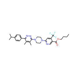 CCCCOC(=O)c1cnc(N2CCN(c3nnc(-c4ccc(C(C)C)cc4)c(C)c3C)CC2)cc1C(F)(F)F ZINC000201147151