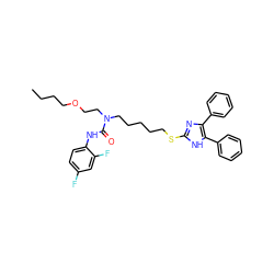 CCCCOCCN(CCCCCSc1nc(-c2ccccc2)c(-c2ccccc2)[nH]1)C(=O)Nc1ccc(F)cc1F ZINC000026014782