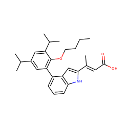 CCCCOc1c(-c2cccc3[nH]c(/C(C)=C/C(=O)O)cc23)cc(C(C)C)cc1C(C)C ZINC000026660867