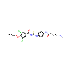 CCCCOc1c(Cl)cc(C(=O)NC(=S)Nc2ccc(NC(=O)CCCCN(C)C)cc2)cc1Cl ZINC000116896242