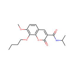 CCCCOc1c(OC)ccc2cc(C(=O)NC(C)C)c(=O)oc12 ZINC000299861443