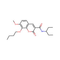 CCCCOc1c(OC)ccc2cc(C(=O)NC(CC)CC)c(=O)oc12 ZINC000299871638