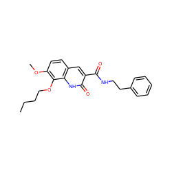 CCCCOc1c(OC)ccc2cc(C(=O)NCCc3ccccc3)c(=O)[nH]c12 ZINC000197592029