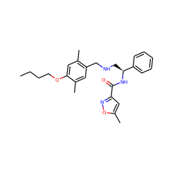 CCCCOc1cc(C)c(CNC[C@H](NC(=O)c2cc(C)on2)c2ccccc2)cc1C ZINC000653843998