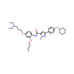 CCCCOc1cc(OCCCN(CC)CC)ccc1NC(=O)c1cc(-c2ccc(OC3CCCCC3)cc2)nn1C ZINC000169312783