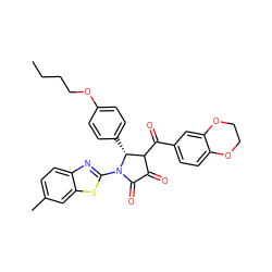 CCCCOc1ccc([C@@H]2C(C(=O)c3ccc4c(c3)OCCO4)C(=O)C(=O)N2c2nc3ccc(C)cc3s2)cc1 ZINC000098046620