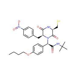 CCCCOc1ccc([C@H](C(=O)NC(C)(C)C)N2C(=O)[C@H](CS)NC(=O)[C@@H]2Cc2ccc([N+](=O)[O-])cc2)cc1 ZINC000028766251