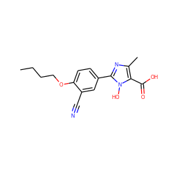 CCCCOc1ccc(-c2nc(C)c(C(=O)O)n2O)cc1C#N ZINC000205076259