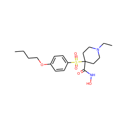 CCCCOc1ccc(S(=O)(=O)C2(C(=O)NO)CCN(CC)CC2)cc1 ZINC000013521068