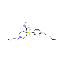 CCCCOc1ccc(S(=O)(=O)C2(C(=O)NO)CCN(CCCC)CC2)cc1 ZINC000013521073