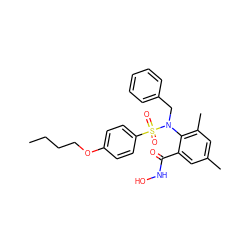 CCCCOc1ccc(S(=O)(=O)N(Cc2ccccc2)c2c(C)cc(C)cc2C(=O)NO)cc1 ZINC000026290438